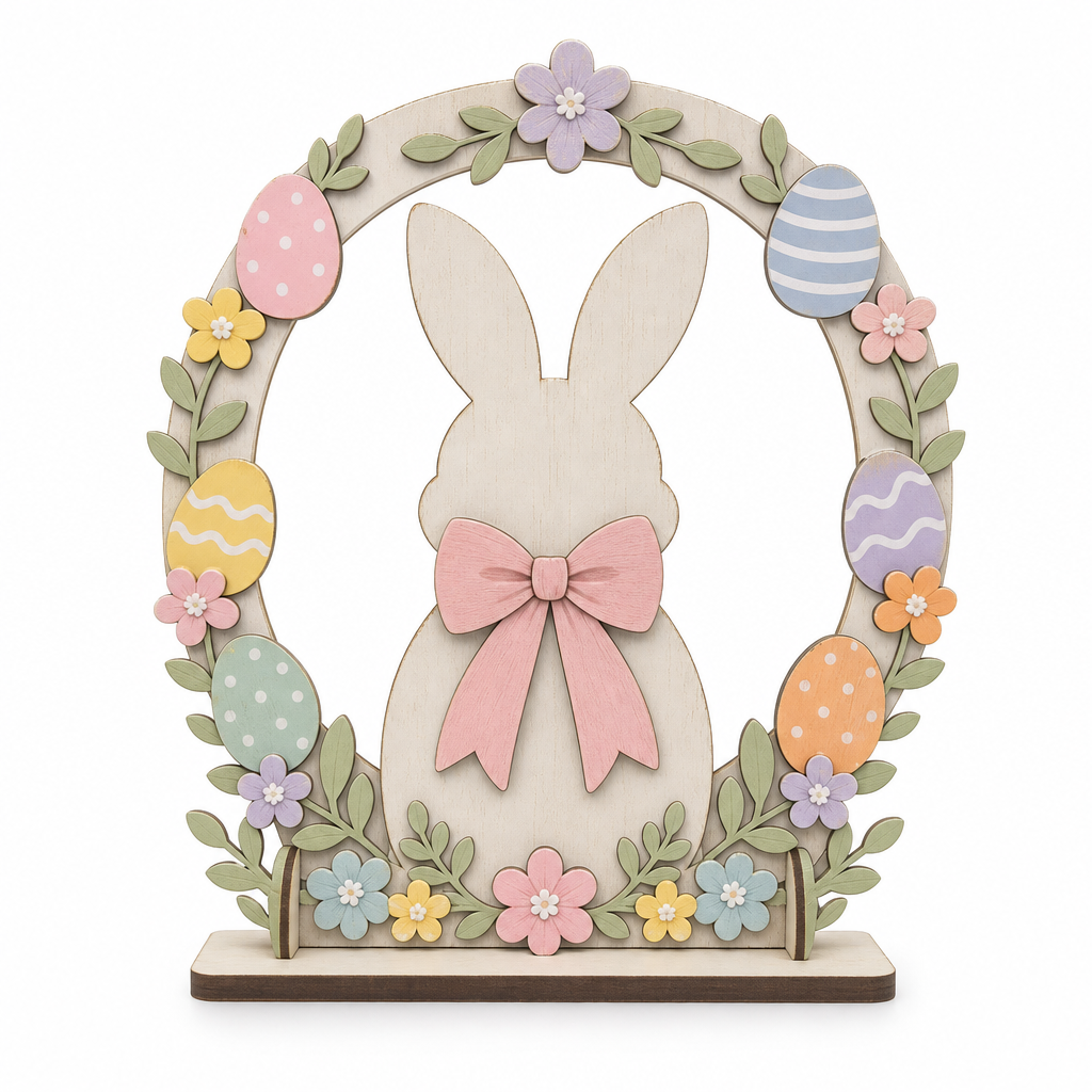 Easter Bunny Wreath Wooden Tabletop Decoration - KRA-EAS-20260003