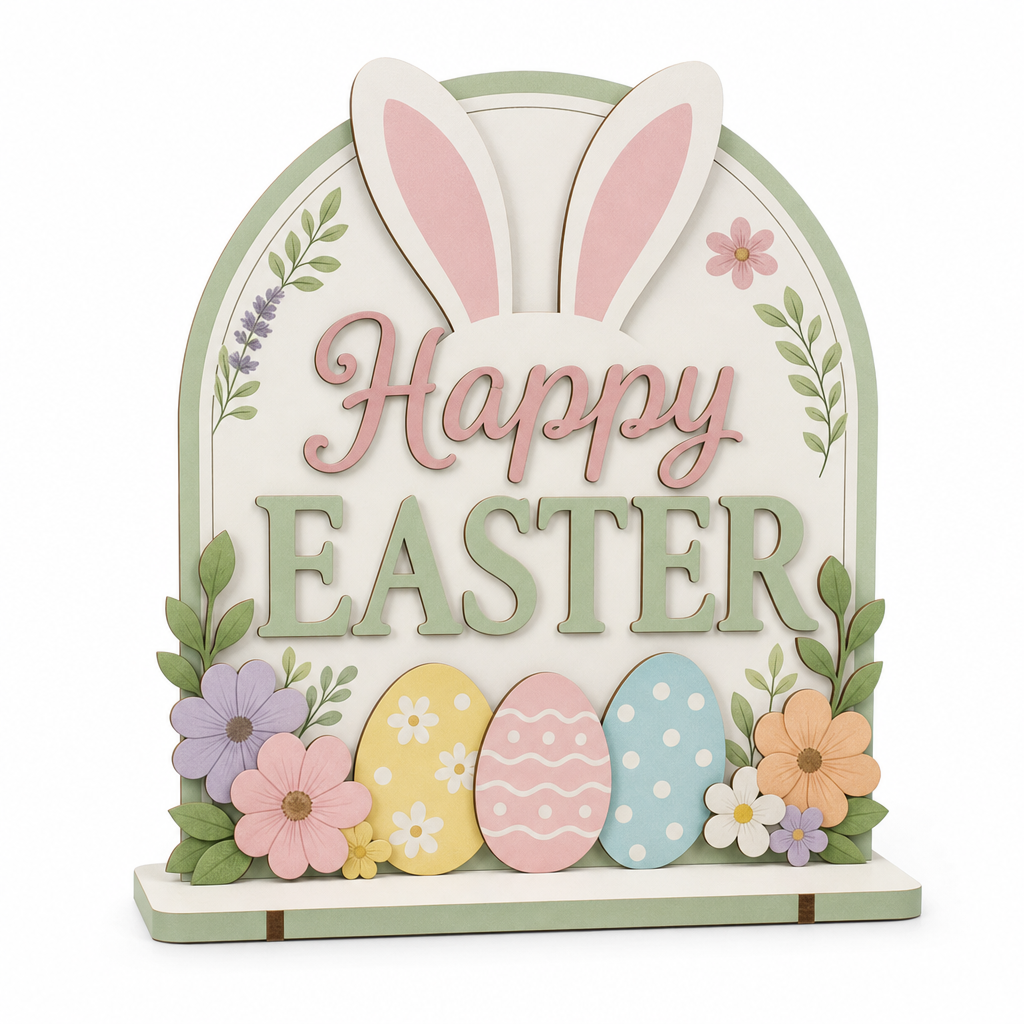 Happy Easter Bunny Floral Wooden Tabletop Sign - KRA-EAS-20260006