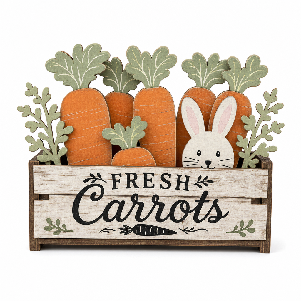Fresh Carrots Bunny Wooden Crate Tabletop Decoration - KRA-EAS-20260009