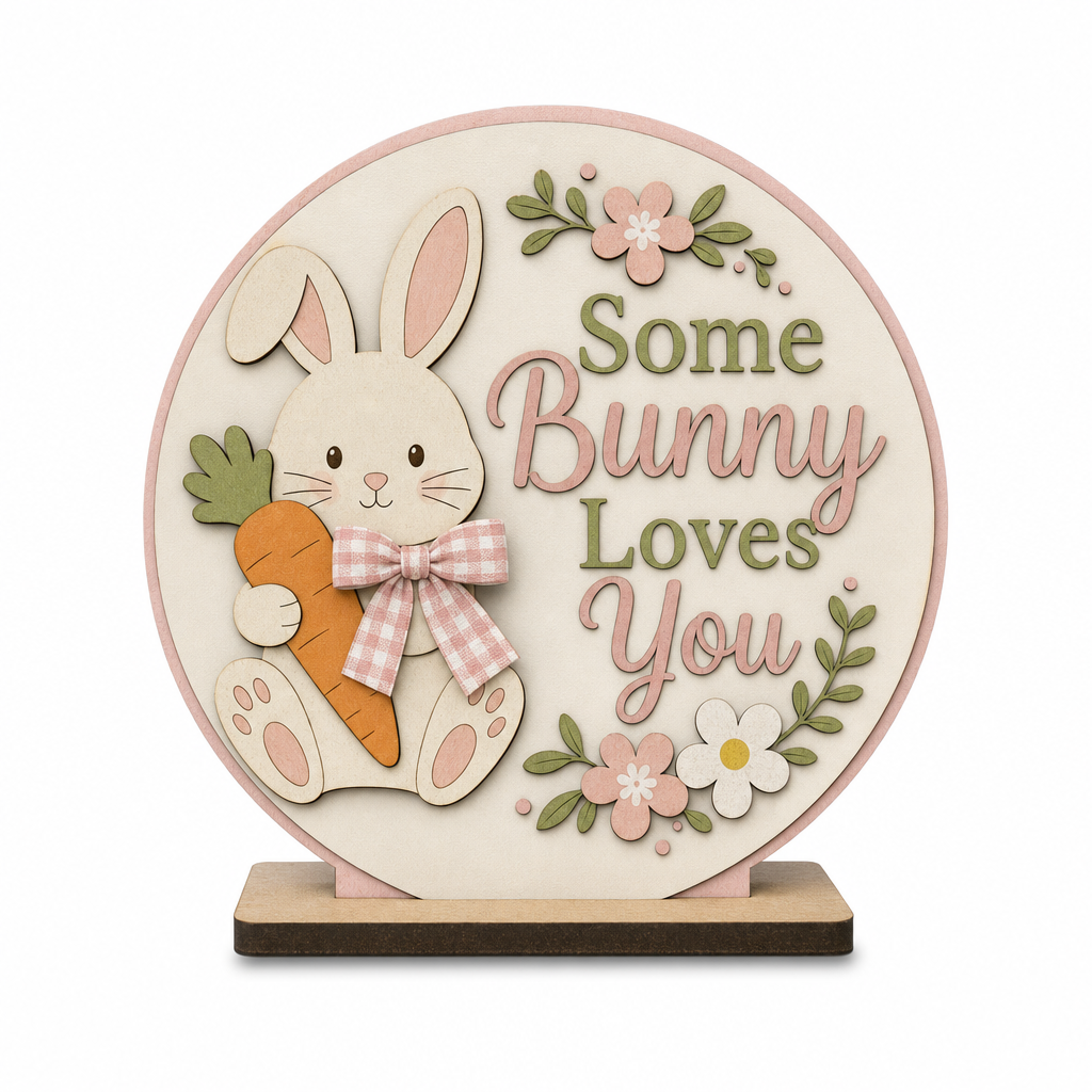 Some Bunny Loves You Round Wooden Tabletop Sign - KRA-EAS-20260012