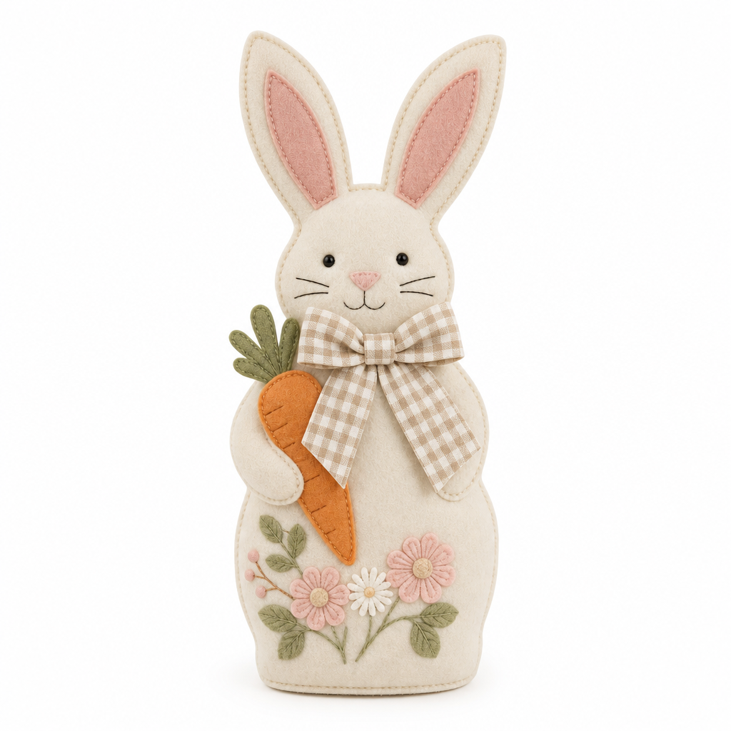 Floral Bunny Wooden Tabletop Decoration with Carrot - KRA-EAS-20260015