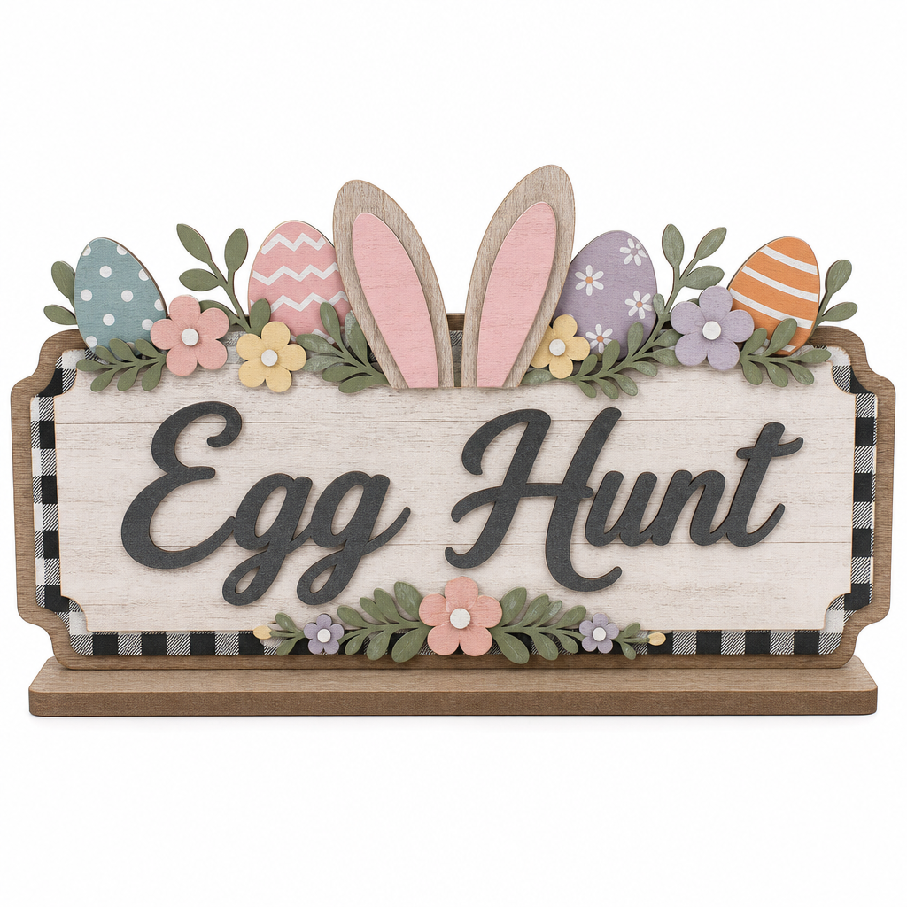 Egg Hunt Bunny Ears Wooden Tabletop Sign - KRA-EAS-20260016