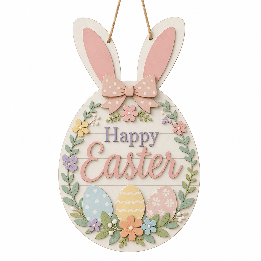 Happy Easter Bunny Egg Wooden Hanging Ornament - KRA-EAS-20260017