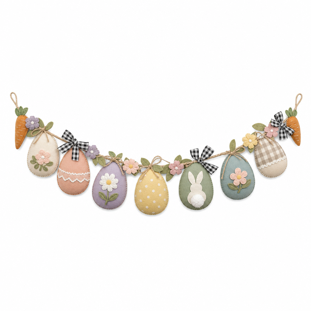 Easter Egg and Bunny Wooden Hanging Garland - KRA-EAS-20260019