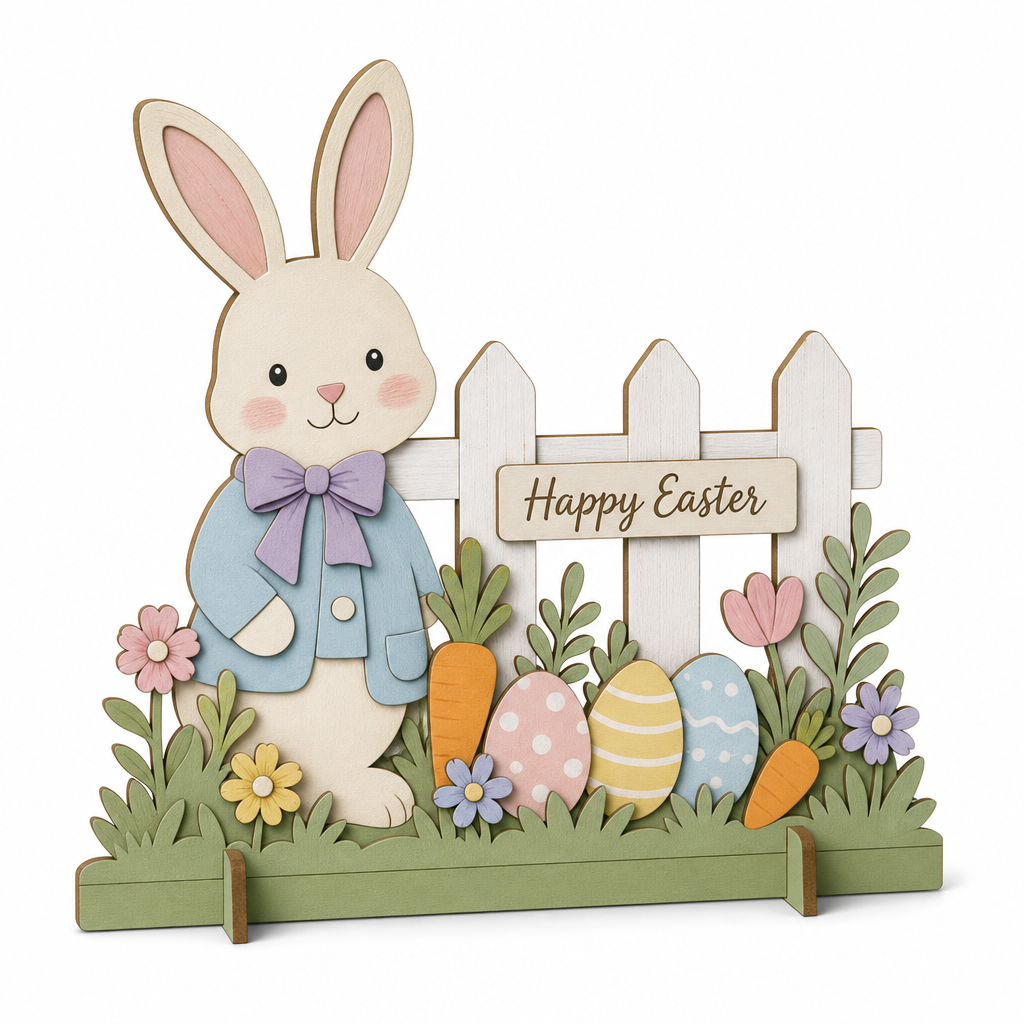 Happy Easter Bunny Fence Wooden Tabletop Decoration - KRA-EAS-20260021