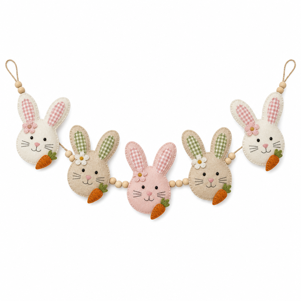 Easter Bunny Face Wooden Hanging Garland - KRA-EAS-20260024