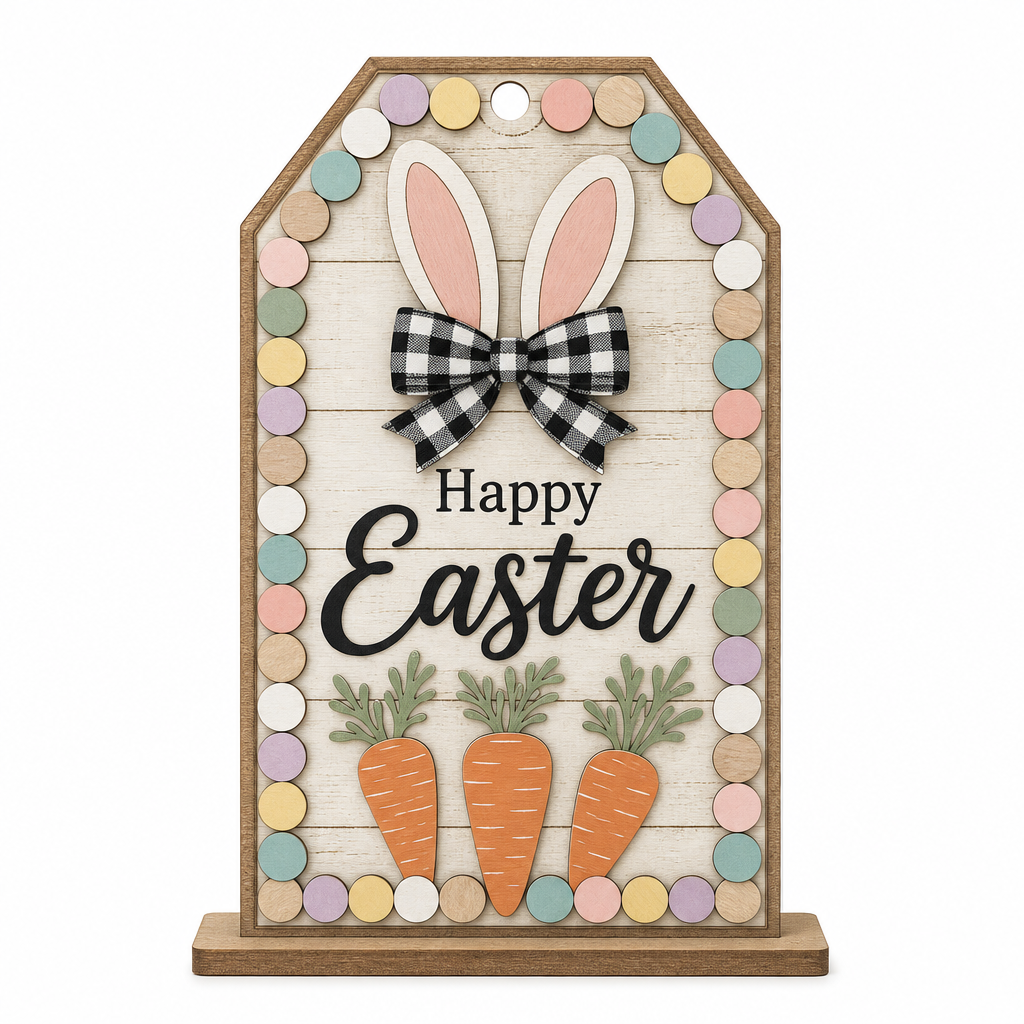 Happy Easter Bunny Ears Wooden Tabletop Sign - KRA-EAS-20260026