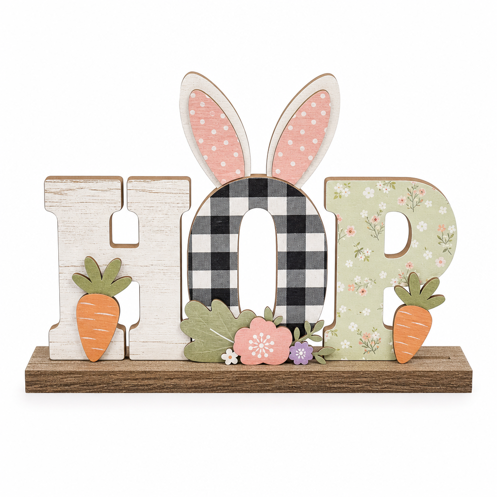 HOP Easter Bunny Ears Wooden Tabletop Decoration - KRA-EAS-20260027