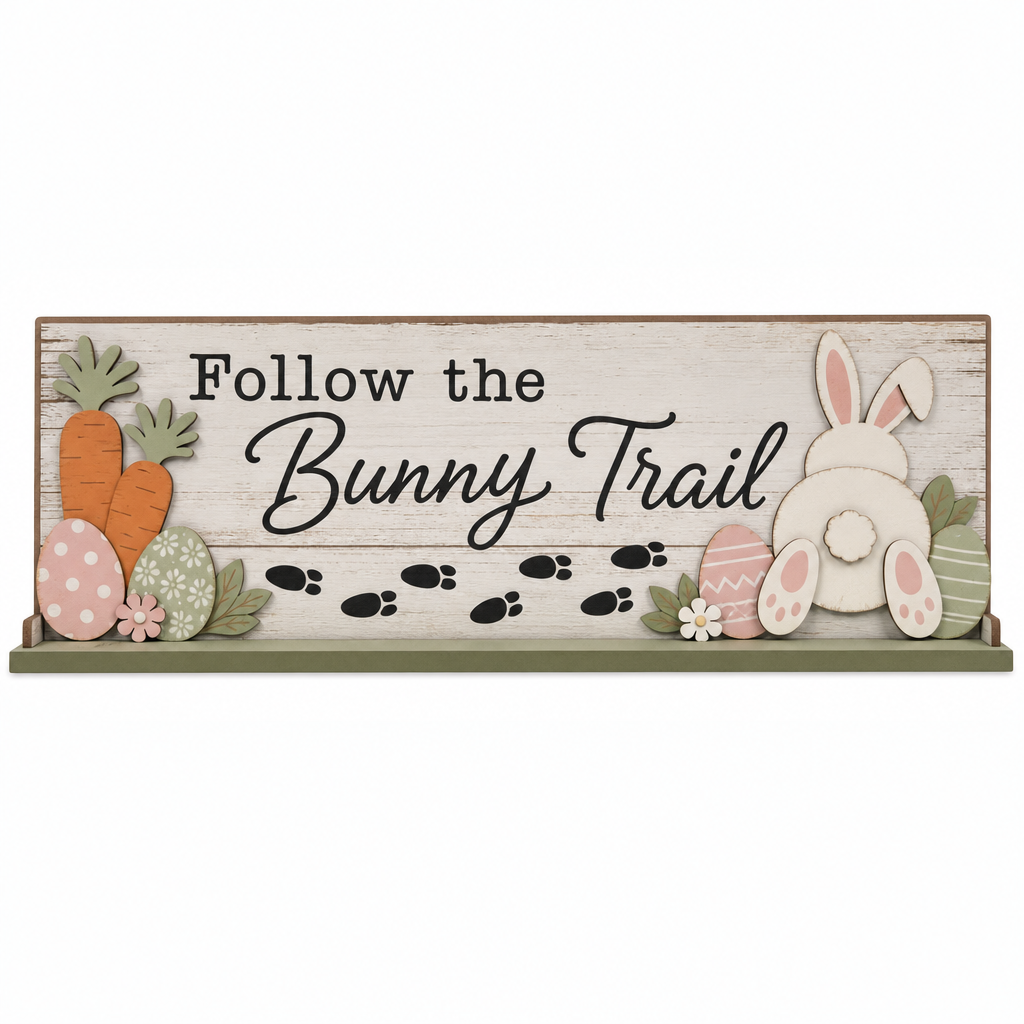 Follow the Bunny Trail Wooden Tabletop Sign - KRA-EAS-20260031