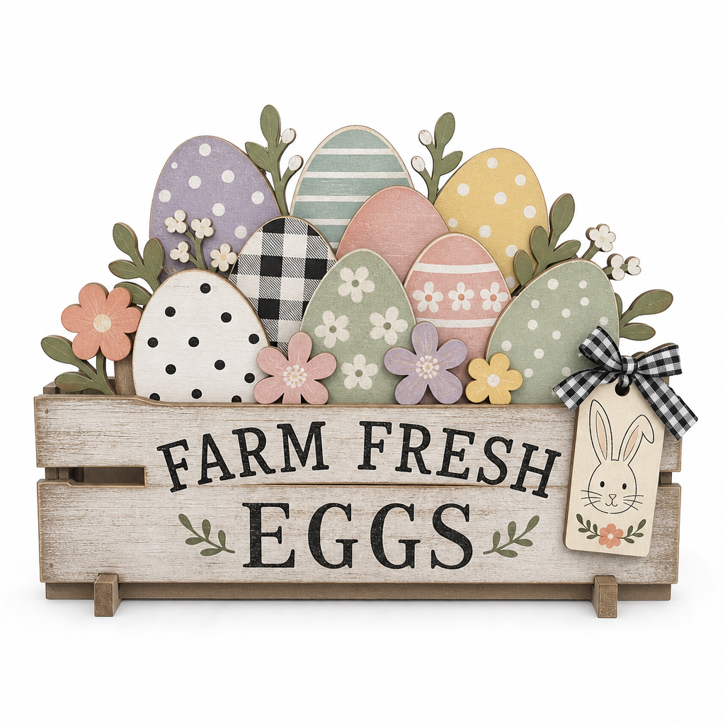 Farm Fresh Eggs Easter Wooden Crate Tabletop Decoration - KRA-EAS-20260032
