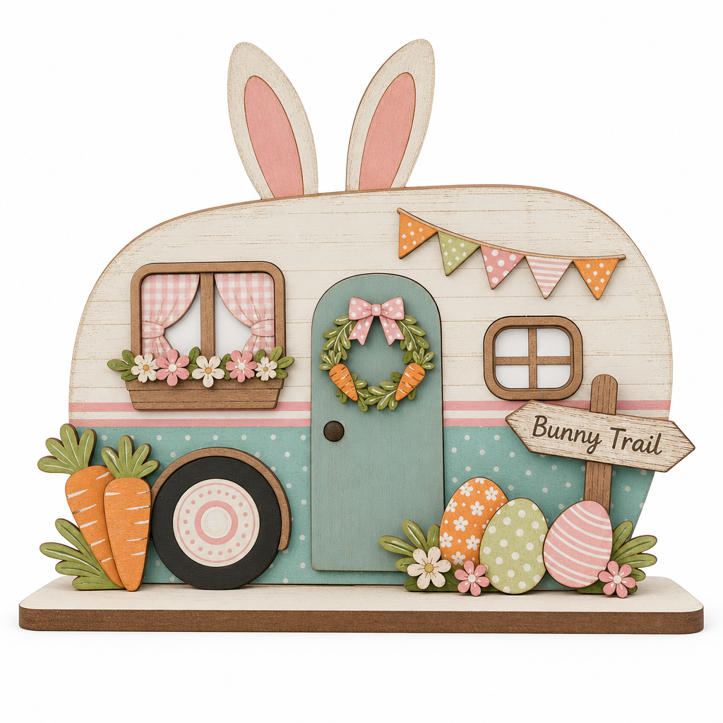 Bunny Trail Easter Camper Wooden Tabletop Decoration - KRA-EAS-20260033