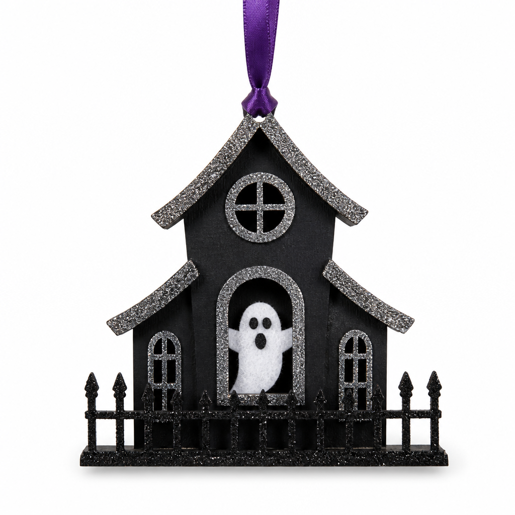 Halloween Wooden Haunted House Hanging Ornament - KRA-HAL-0023