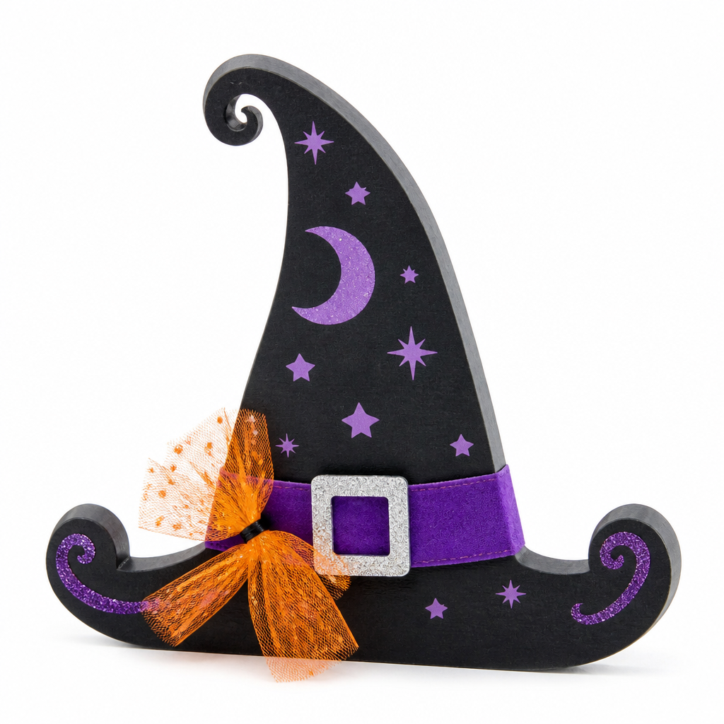 Witch Hat and Broom Halloween Wooden Tabletop Decoration - KRA-HAL-0127