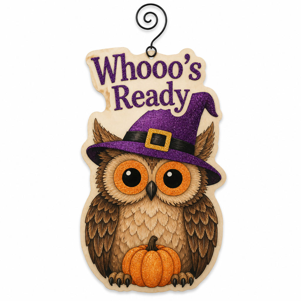 Whooo's Ready Owl Halloween Wooden Hanging Ornament - KRA-HAL-0166
