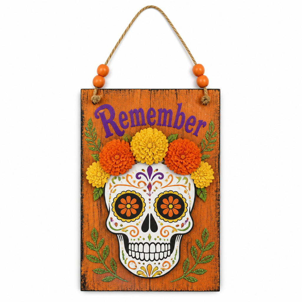 Remember Skull Halloween Wooden Hanging Sign - KRA-HAL-0183