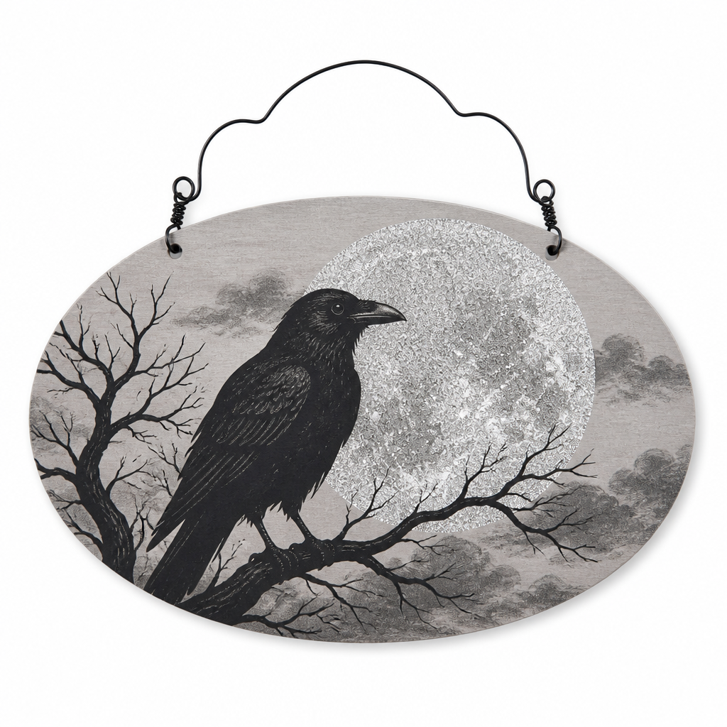 Raven Moon Halloween Wooden Hanging Sign - KRA-HAL-0301