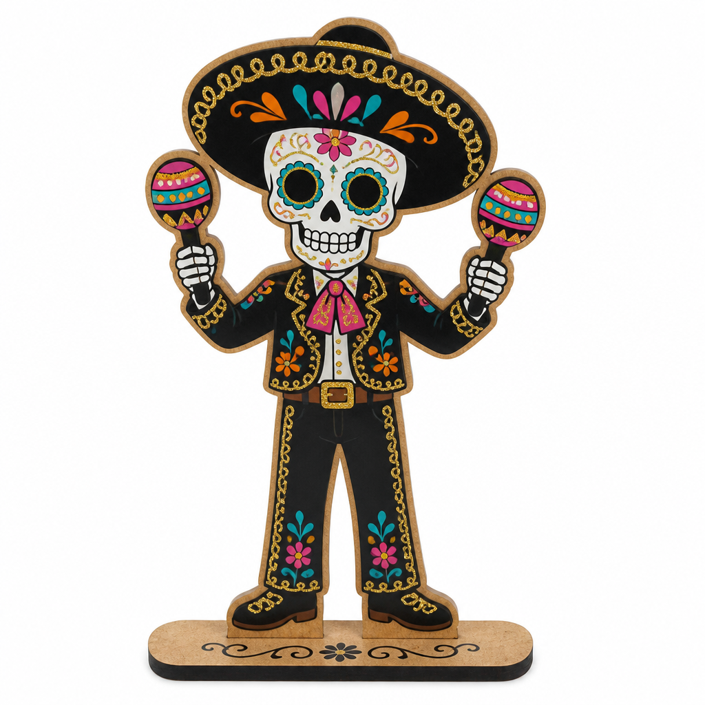 Day of the Dead Skeleton Wooden Tabletop Decoration - KRA-HAL-0317
