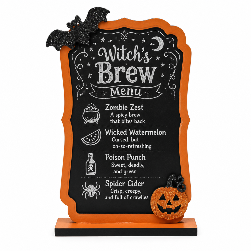 Witch's Brew Menu Halloween Wooden Tabletop Sign - KRA-HAL-0333