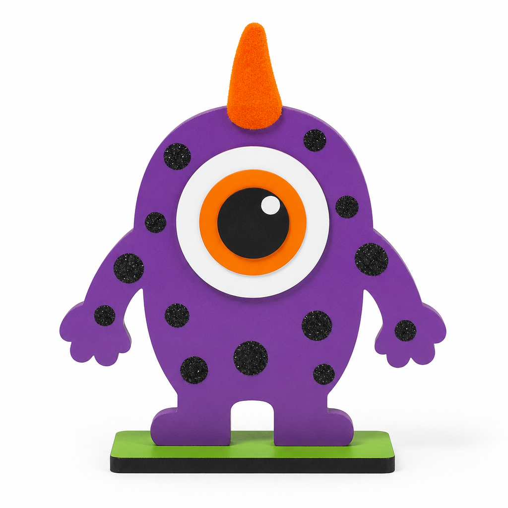 Purple One-Eyed Monster Wooden Tabletop Decoration - KRA-HAL-0336