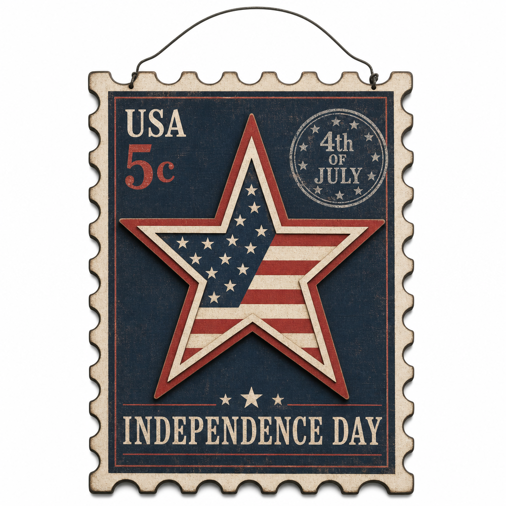 Independence Day Postage Stamp Wooden Hanging Sign - KRA-IND-20260002