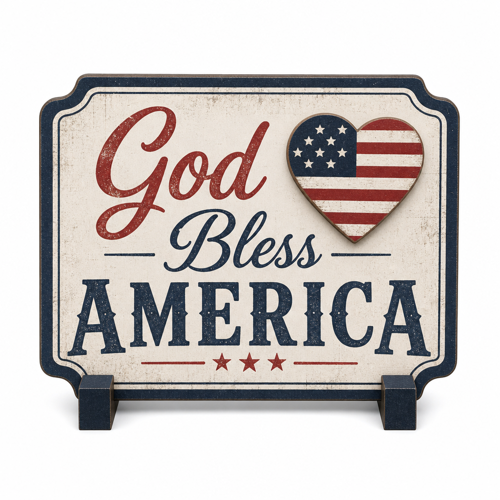 God Bless America Patriotic Wooden Tabletop Sign - KRA-IND-20260005