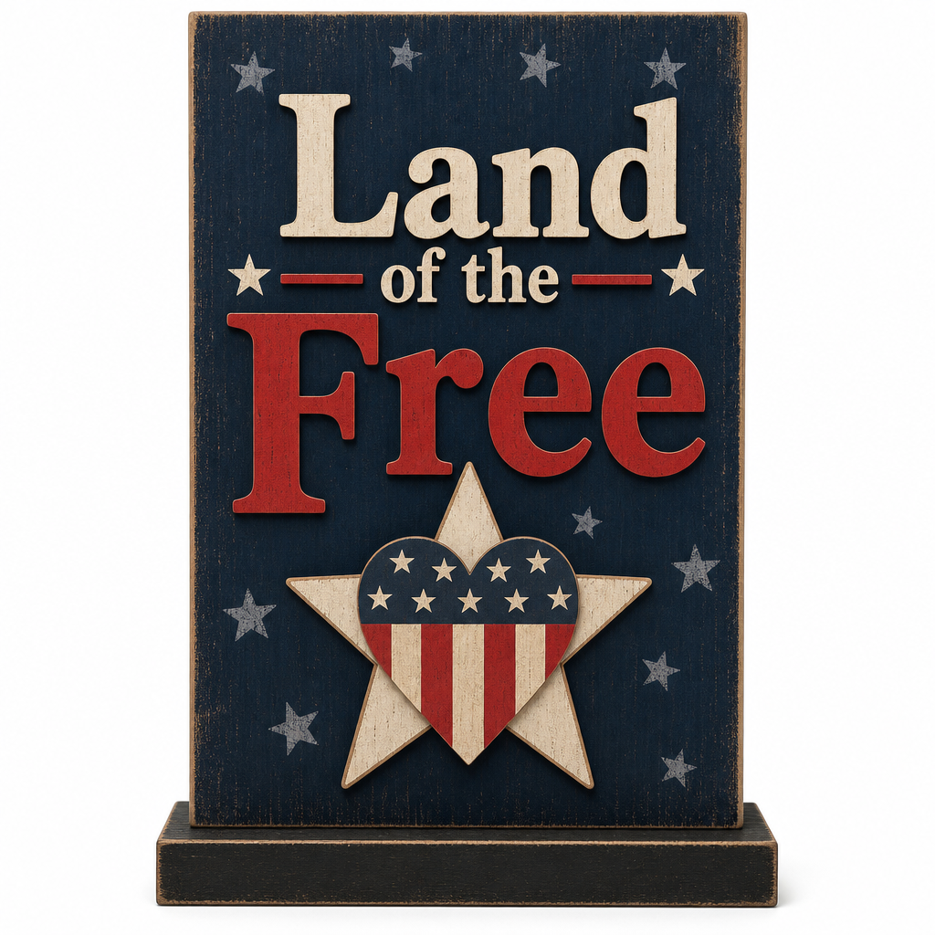 Land of the Free Patriotic Wooden Tabletop Sign - KRA-IND-20260006