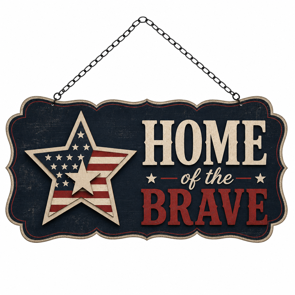 Home of the Brave Patriotic Wooden Hanging Sign - KRA-IND-20260007