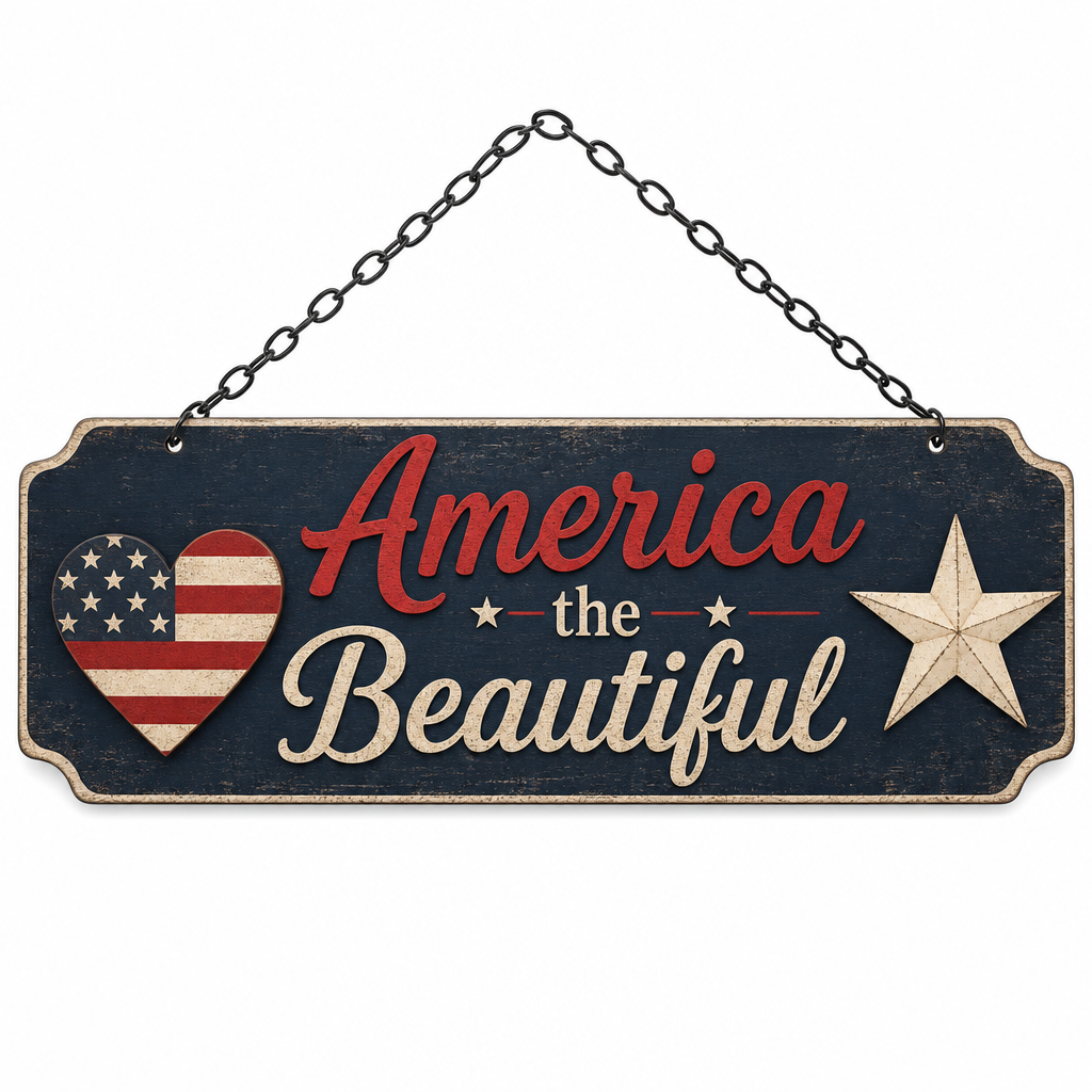 America the Beautiful Patriotic Wooden Hanging Sign - KRA-IND-20260011
