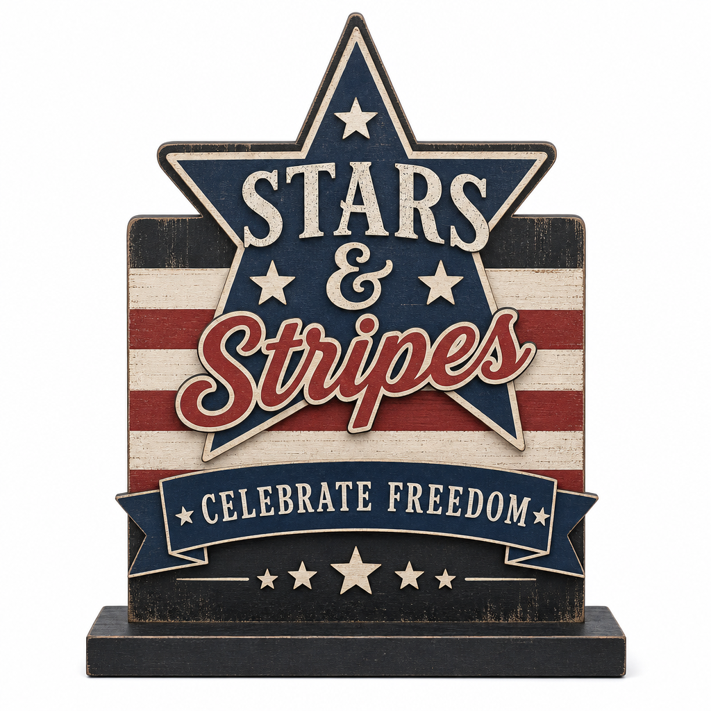 Stars and Stripes Patriotic Wooden Tabletop Sign - KRA-IND-20260012