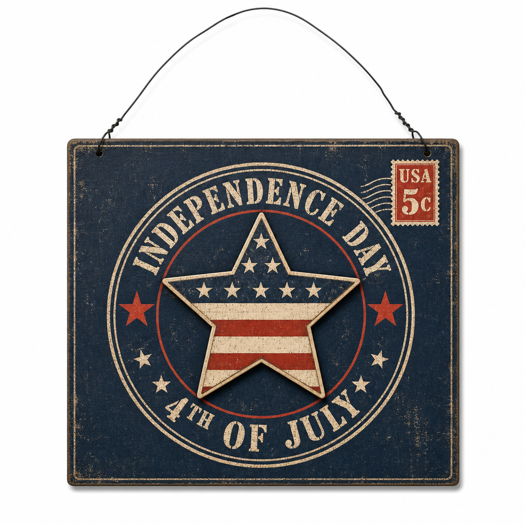 Independence Day Star Wooden Hanging Sign - KRA-IND-20260013
