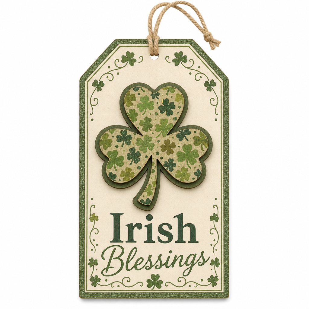 Irish Blessings Layered Shamrock Wooden Hanging Tag - KRA-IRE-20260003