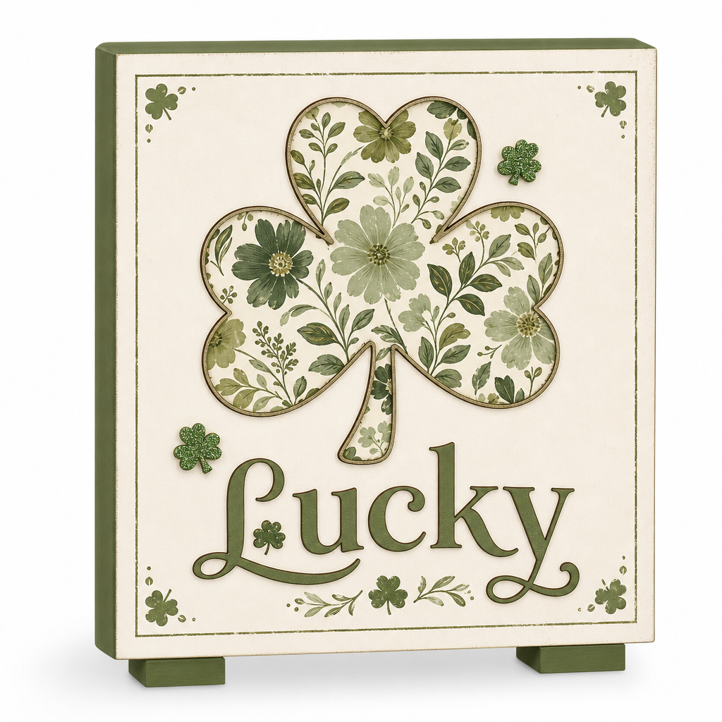 Lucky Floral Shamrock Wooden Tabletop Sign - KRA-IRE-20260005