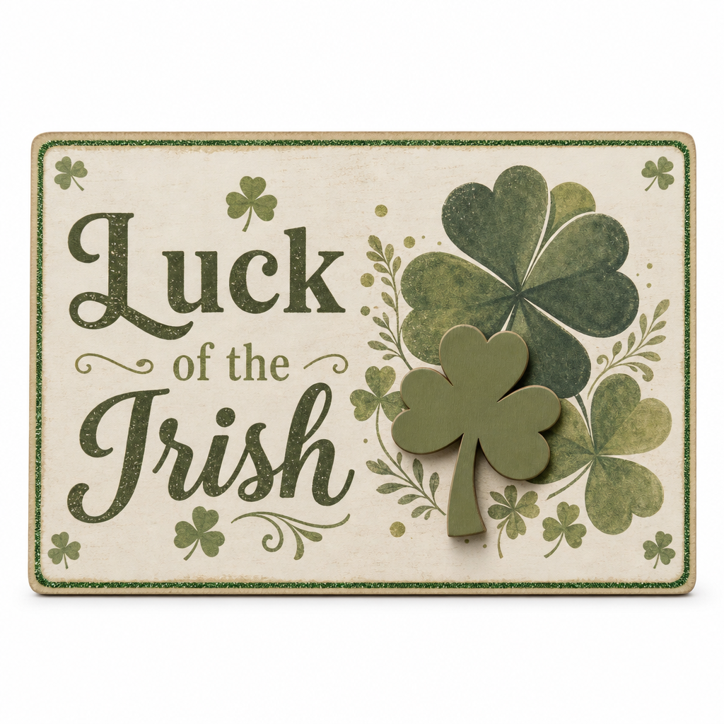 Luck of the Irish Shamrock Wooden Tabletop Sign - KRA-IRE-20260007