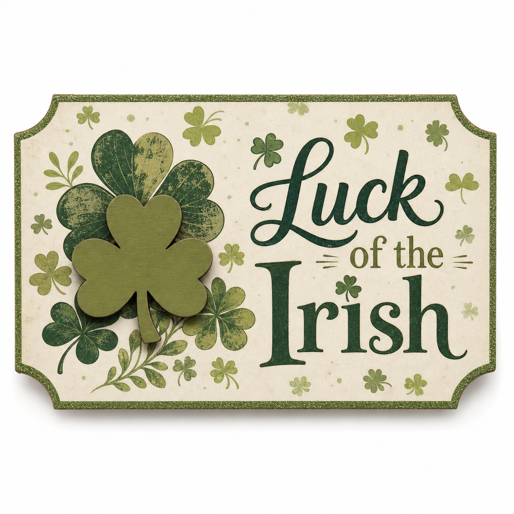 Luck of the Irish Shamrock Wooden Hanging Sign - KRA-IRE-20260008