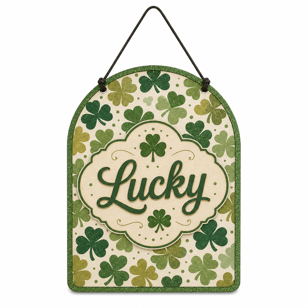 Lucky Shamrock Pattern Wooden Hanging Plaque - KRA-IRE-20260015