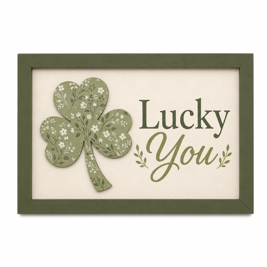 Lucky You Shamrock Wooden Framed Sign - KRA-IRE-20260016