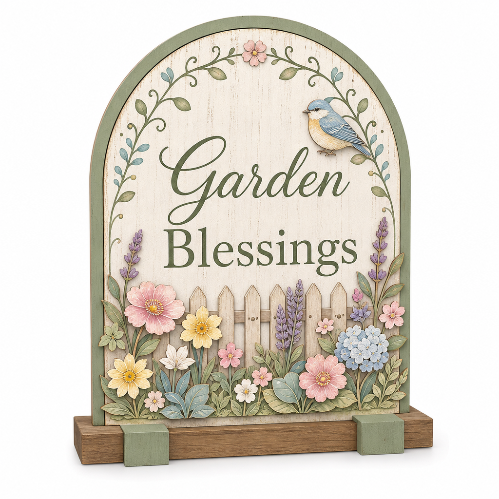 Garden Blessings Floral Wooden Tabletop Sign - KRA-SPR-20260002