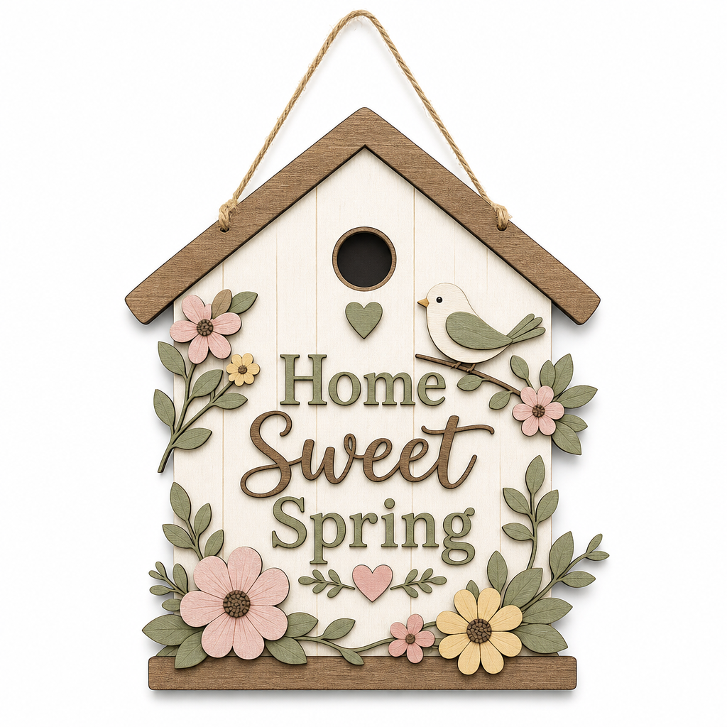 Home Sweet Spring Birdhouse Wooden Hanging Sign - KRA-SPR-20260005
