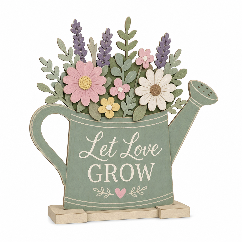 Let Love Grow Watering Can Wooden Tabletop Decoration - KRA-SPR-20260006