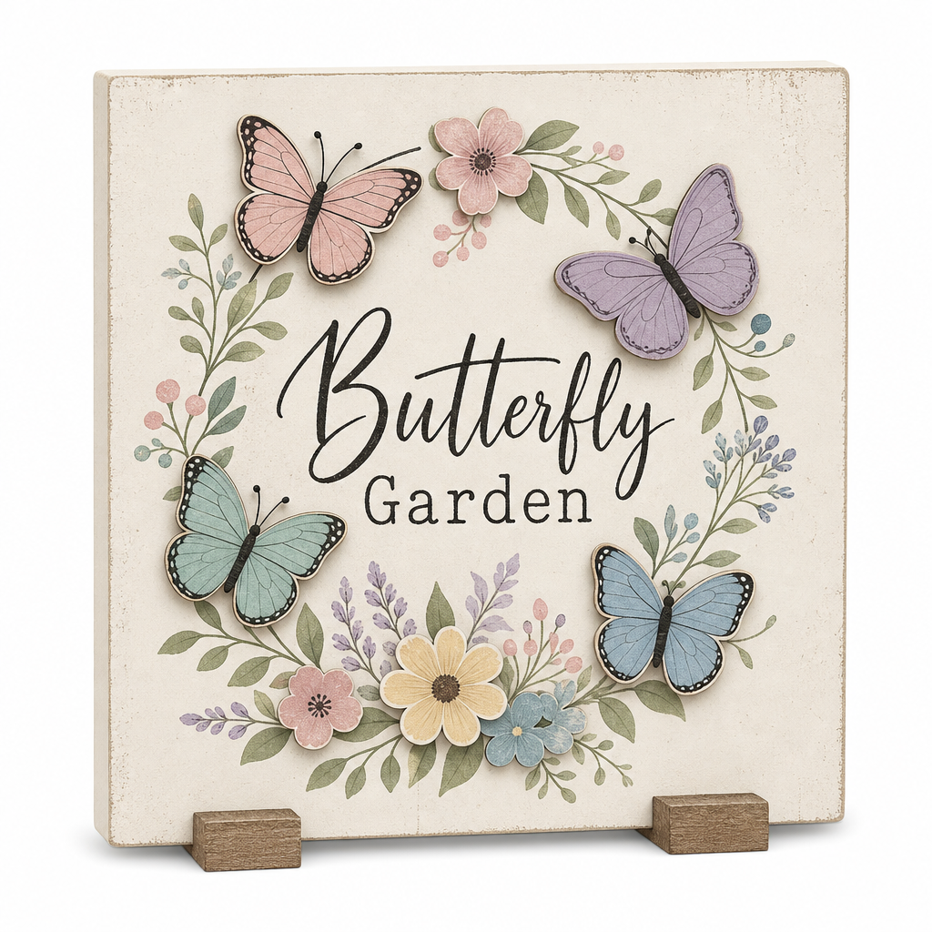 Butterfly Garden Wooden Tabletop Sign - KRA-SPR-20260009