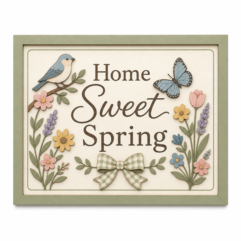 Home Sweet Spring Floral Wooden Framed Sign - KRA-SPR-20260010
