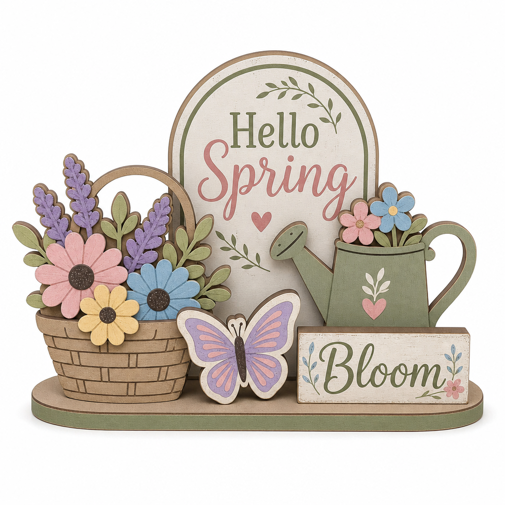 Hello Spring Bloom Garden Wooden Tabletop Decoration - KRA-SPR-20260012