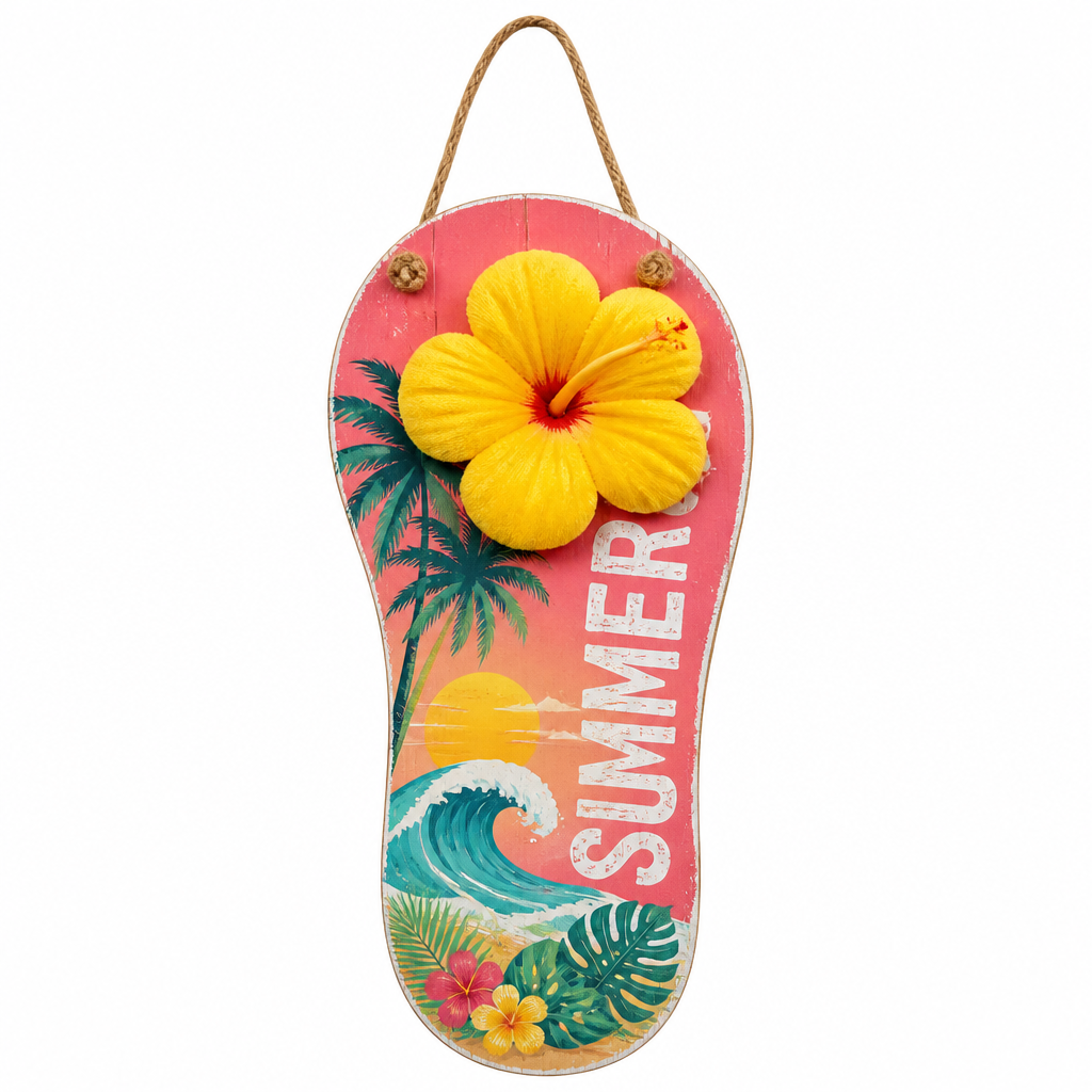 Tropical Summer Wooden Hanging Sign with Hibiscus - KRA-SUM-0004