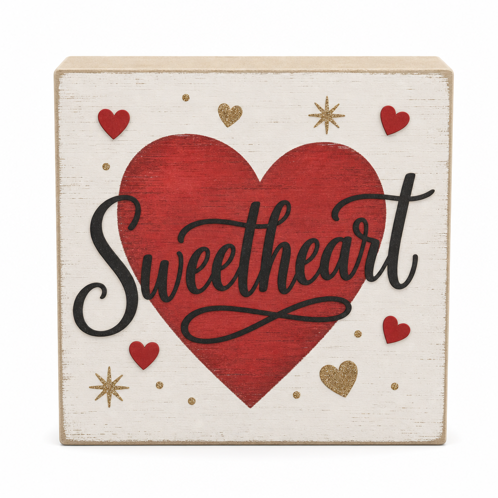 Sweetheart Heart Valentine's Wooden Tabletop Block Sign - KRA-VAL-20260008