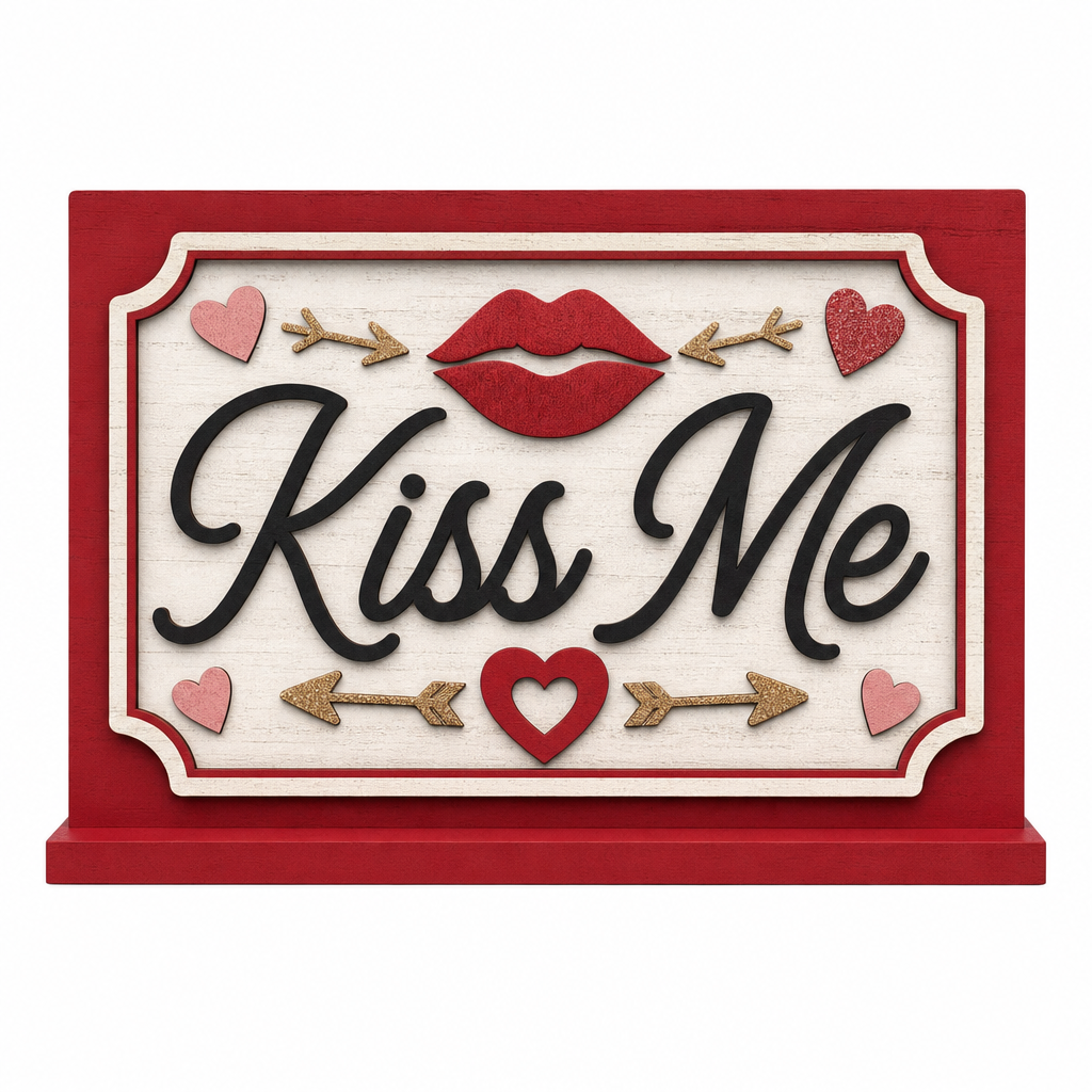 Kiss Me Valentine's Wooden Tabletop Sign - KRA-VAL-20260009