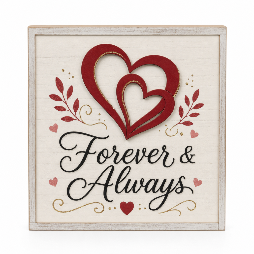 Forever and Always Heart Wooden Tabletop Sign - KRA-VAL-20260014