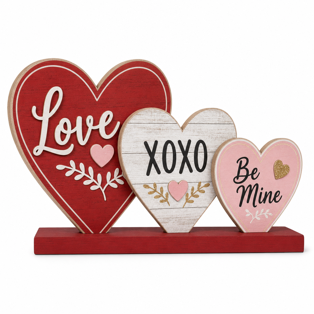 Love XOXO Be Mine Heart Wooden Tabletop Decoration - KRA-VAL-20260015