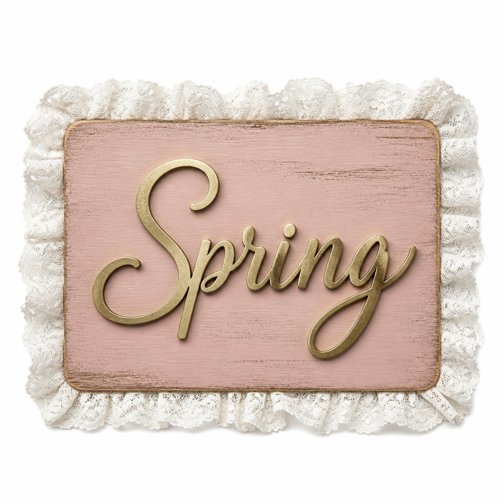Pink Spring Wooden Plaque with Lace Trim - KRE-EAS-0005