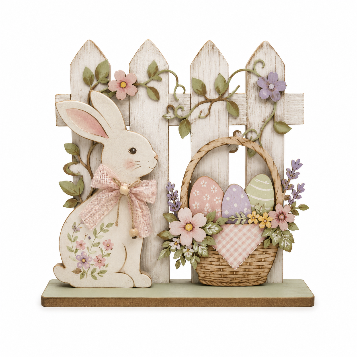 Easter Bunny Basket Wooden Tabletop Decoration - KRE-EAS-0006