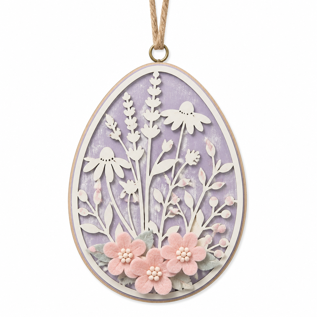 Lavender Wildflower Easter Egg Wooden Hanging Ornament - KRE-EAS-0064